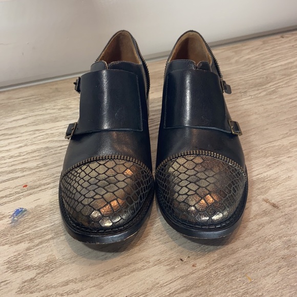 Rachel Zoe Black Leather and Snake Skin Monk Strap Buckle Shoe. Size 6.5 - Picture 3 of 7